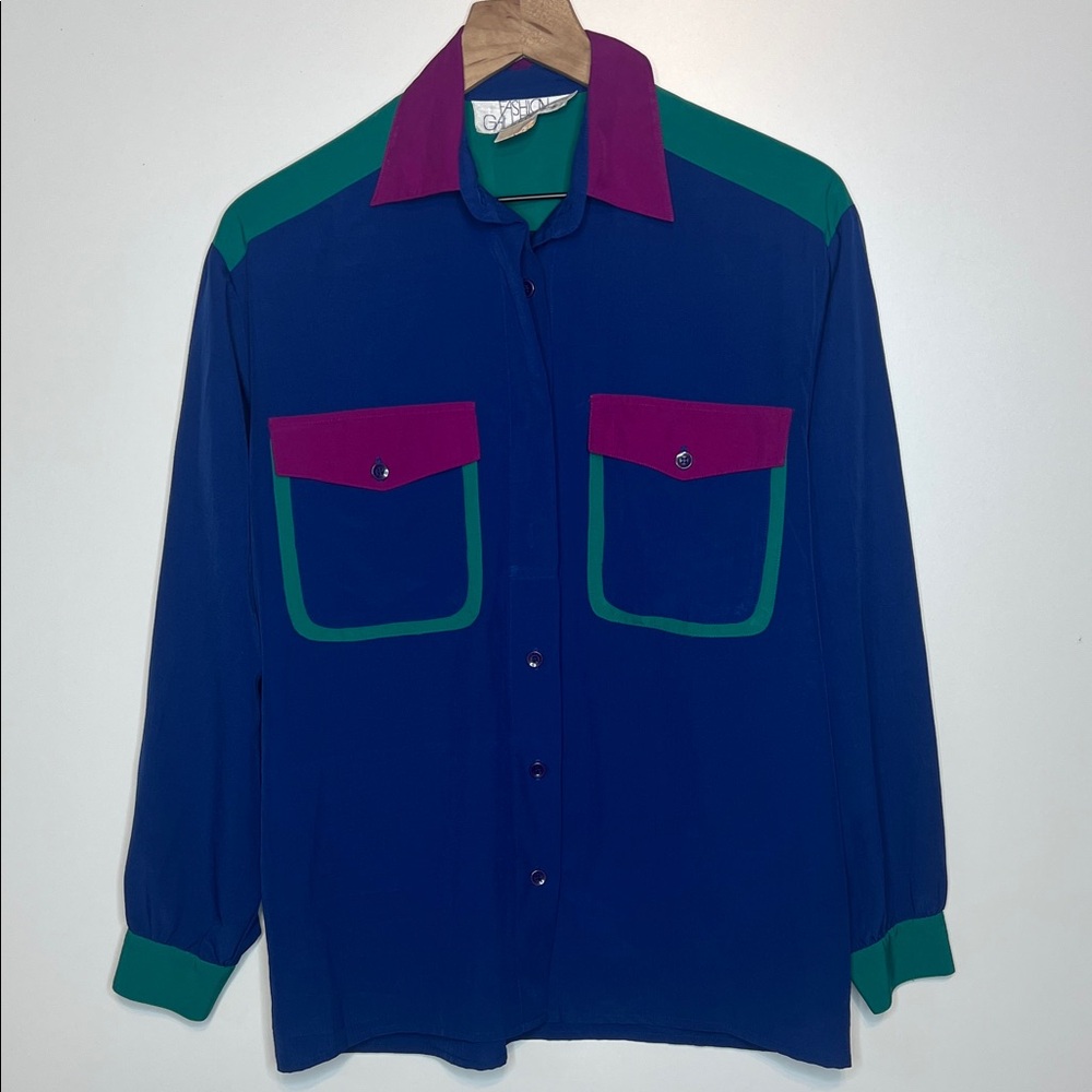 Vintage Fashion Gallery 80s colorblock buttondown Medium